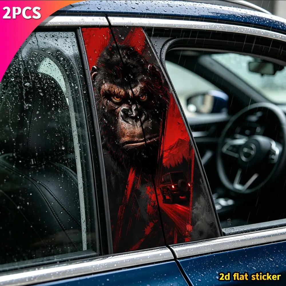 2pcs Gorilla Car Stickers, Waterproof Self-Adhesive Scratch Cover, Custom Body Bumper Decals, Vinyl Window Column Decor, Universal Fit