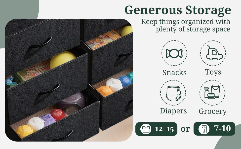 8-Drawer Dresser for Bedroom, Anti-Tip Tall Storage Organizer Chest of Drawers with Wooden Top and Metal Frame Fabric Bins for Closet, Living Room, Hallway, Entryway, Black