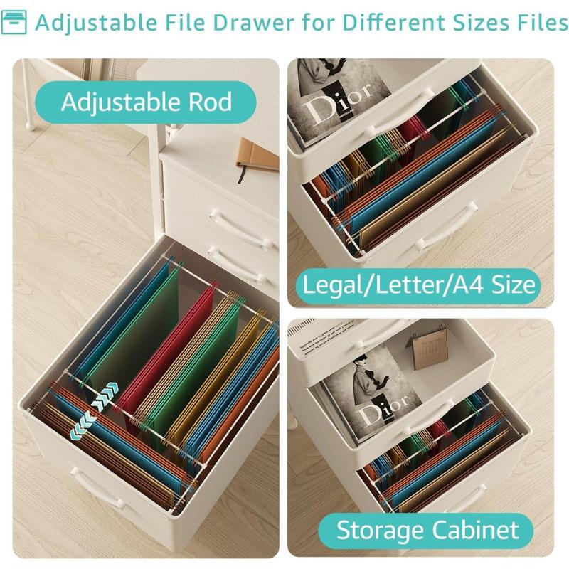 Lufeiya White Computer Desk with File Drawers Cabinet, 55 Inch Home Office Desk with Monitor Stand Shelves, Writing Study Gaming Desks with Led Lights and Power Outlets for Bedroom, White Adjustable Work Table, Get Free Gift