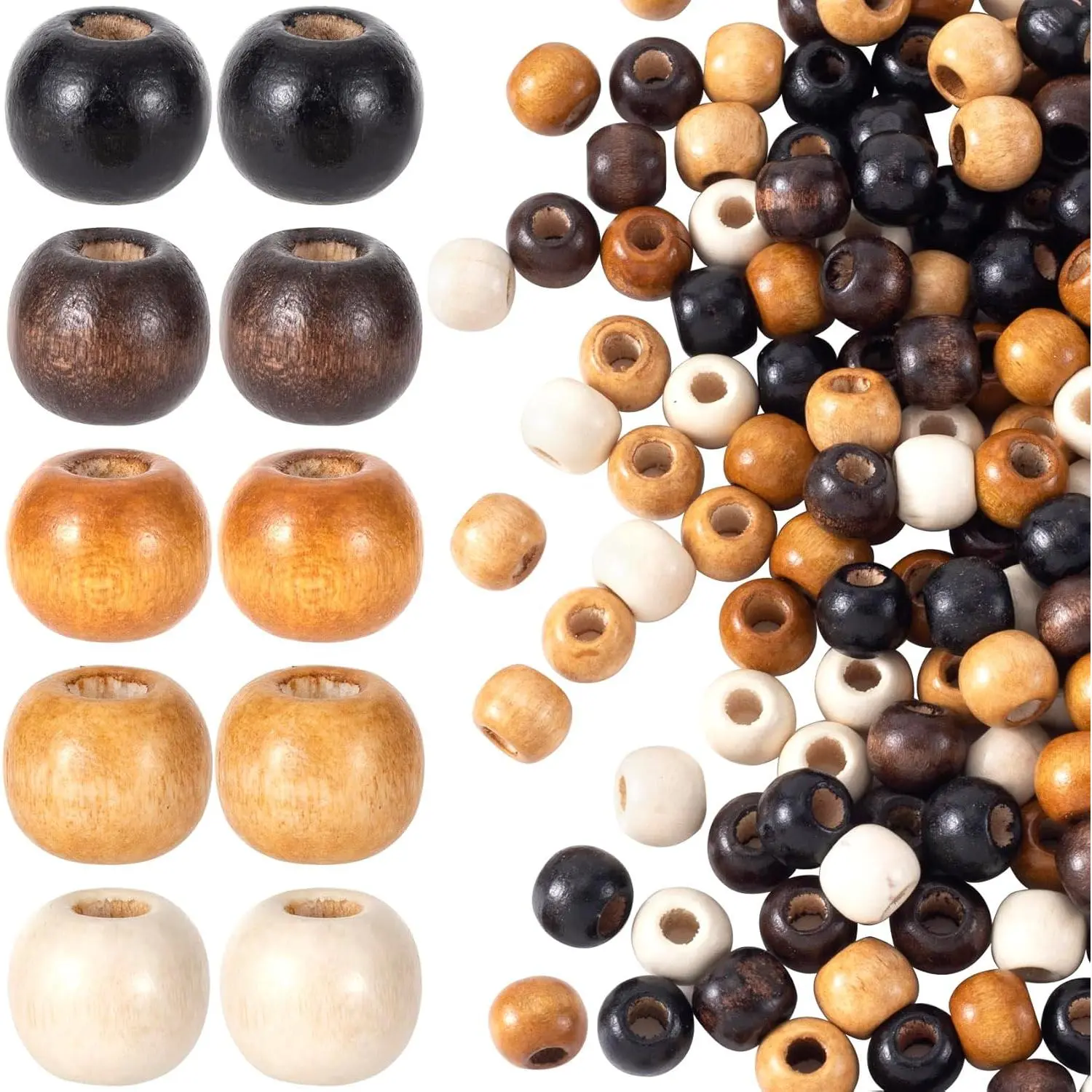 100-Count Large Hole Round Wooden Beads, 5-Color 9X10mm Loose Spacer Beads for Macrame Necklaces,Bracelets,Anklets,Hat DIY Crafts - Compatible with Dress Accents (Toys & Hobbies DIY Woodwork)