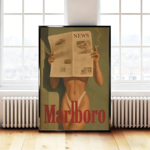 Vintage Lady Newspaper Poster |     Retro Canvas Wall Art with Bold Visual for Bedroom & Living Room