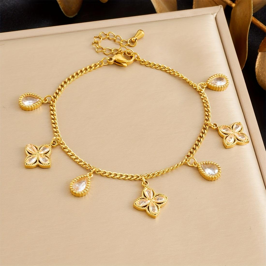 Classic  4pcs Synthetic Zirconia Pendant Women's Fashionable Bracelet Made of Stainless Steel Material Suitable for Daily and Street Wear Elegant and Romantic Gift