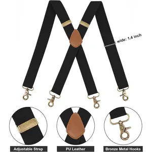 Men's Heavy Duty 1.4 Inch Wide Elastic Suspenders Adjustable X-Back Work Braces with Reinforced Clips