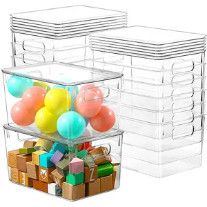 12 Pack Clear Storage Bins with Lids, 7 Quart Stackable Storage Boxes for Storage and Organization, Plastic Storage Containers with Lids, Plastic Bins with Handles for Office, Bedroom, Study Room