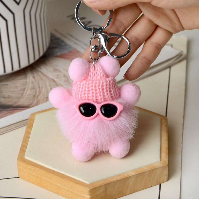 Cute faux rex rabbit fur plush little coal ball bag pendant, coal ball doll ornament, cartoon toy car keychain