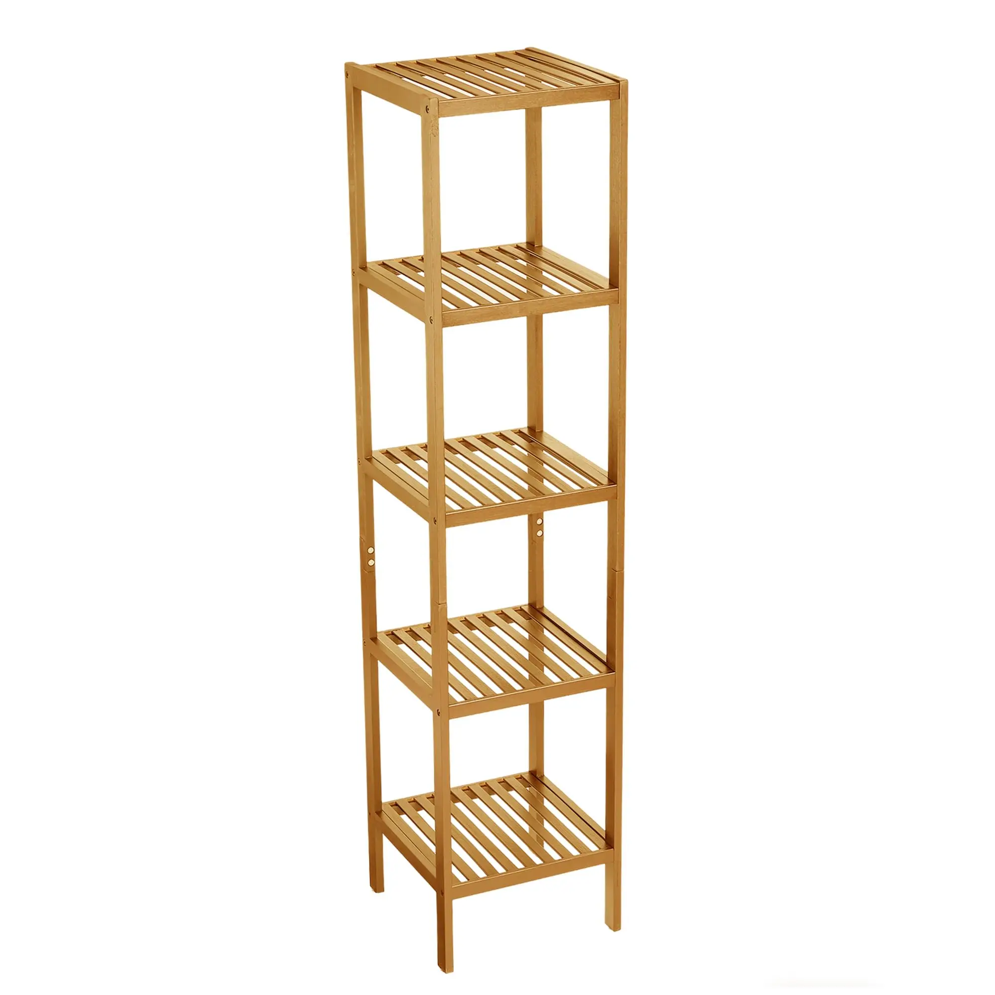 5 Tier Bamboo Storage Shelf Freestanding Square Organizer Rack for Bathroom Kitchen Living Room Balcony Plant Display Storage