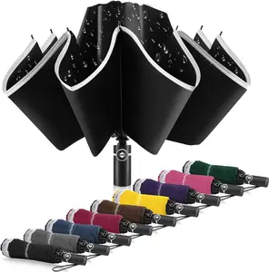 Bodyguard Personal Inverted Umbrella - Large Windproof, Teflon-Coated, Compact Reverse With Reflective Stripe, Travel Folding For Men, Women With Cover Bag
