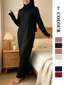 Muslim Sleepwear Plain Long Sleeve Fitted Dress, Modest Style, Essential for All Muslim Women, 7 Colors, 5 Sizes, Suitable for All Ages