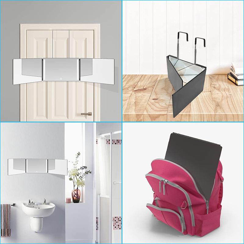 360° Trifold Mirror for Personal Self Haircut, Height-Adjustable, Anti-Fog, Portable & Durable