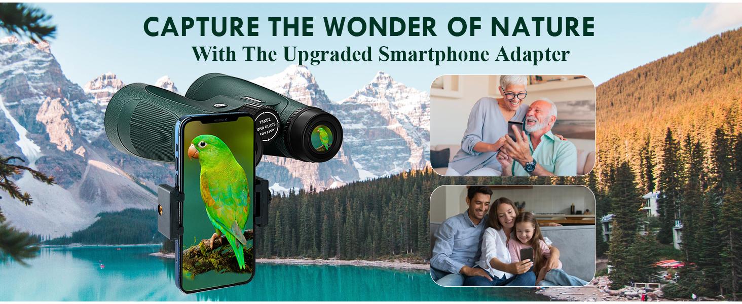 15x52 HD Binoculars for Adults High Powered with Upgraded Phone Adapter - Large View Binoculars with Clear Low Light Vision - Lightweight Waterproof Binocular for Bird Watching Travel Hunting Cruise