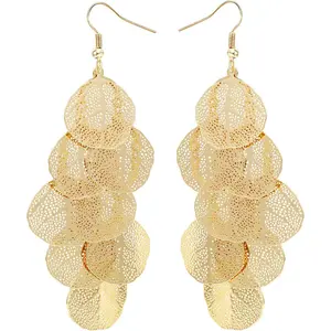 Boho Gold Dangle Earrings for Women Trendy Long Drop Chandelier Bohemian Fligree Leaf Earrings Dangling Lightweight Hyopallergenic for Women