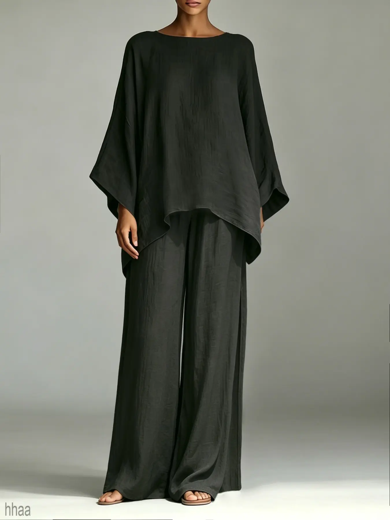 Women's Boho Style Two-Piece Set, Loose Batwing Sleeve Top with Flowy Wide Leg Pants, Lightweight Breathable Home Office