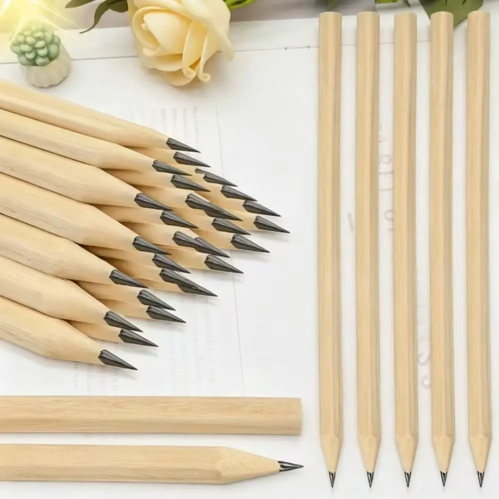 50PCS Environmentally friendly hexagonal natural wood pencil without paint, blank wood pencil, non-toxic stationery for students to write, sketch, and work