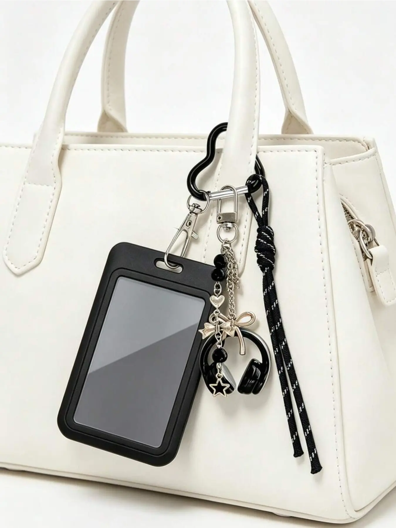 Y2K ID Card Holder Keychain, Earphone Clip and Braided Strap, Portable Badge Case, K-Pop Photo Holder, School Office Daily Use, Unique Gifts