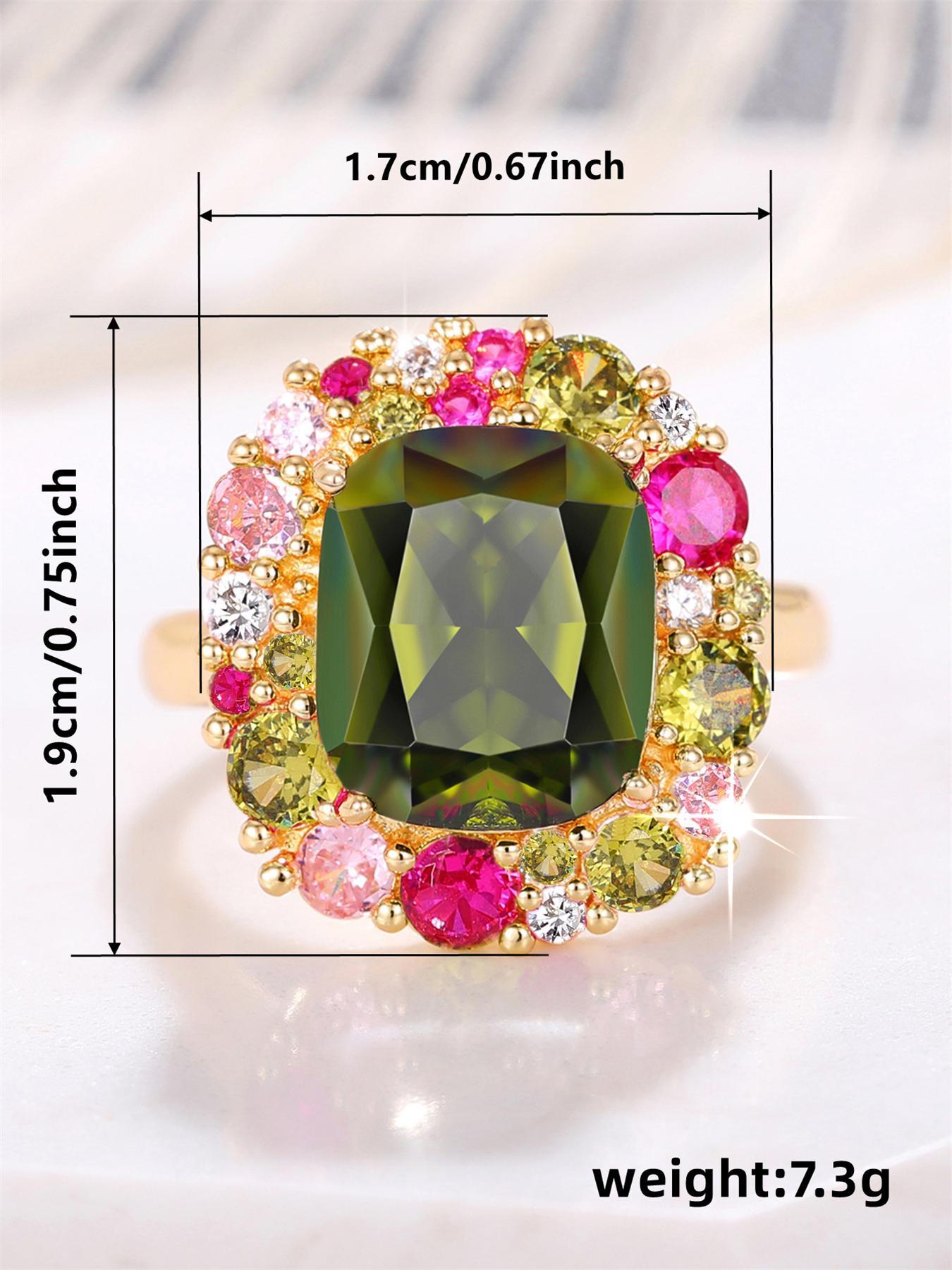 Artificial Zirconia Ring, Elegant Colorful Rhinestone Decorated Ring for Women for Party, Daily Clothing Decor, Trendy & Exquisite Wedding Party Jewelry Gift