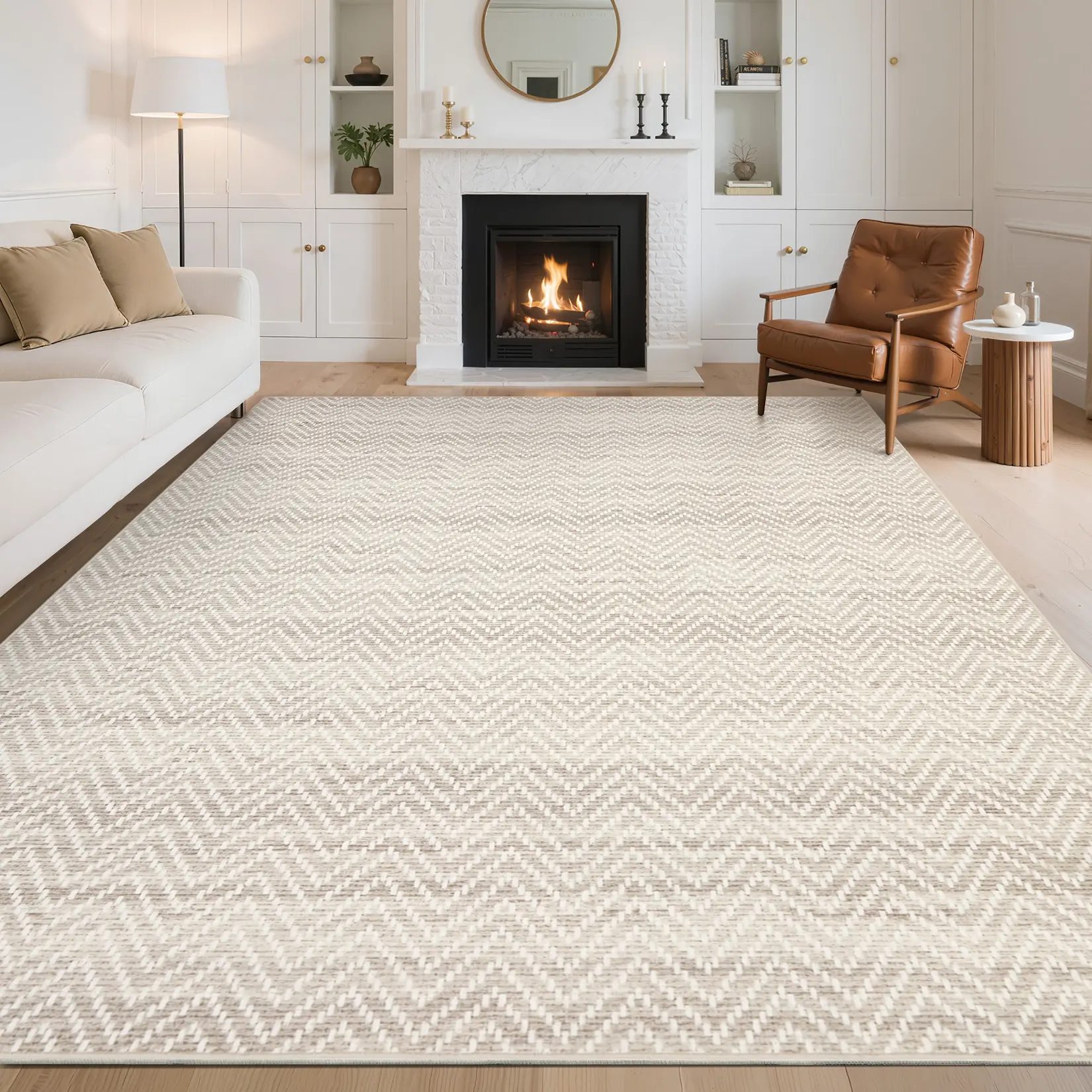 Washable Chevron Living Room Rugs Non Slip Non Shedding Modern Geometric Area Rug for Bedroom Large Low Pile Stain Resistant Floor Carpet for Dining Room Home Office