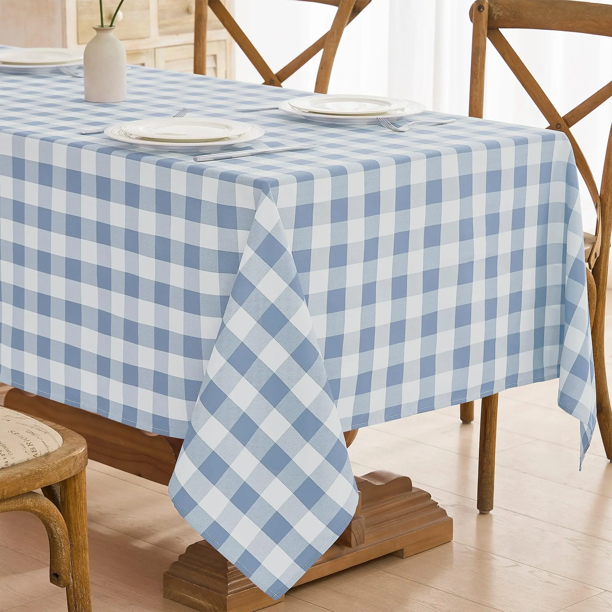 Rectangular Grid Tablecloth, Elegant Light Blue, Ideal for Dining, Parties, Outdoor Decor, Stylish Desktop Accessories