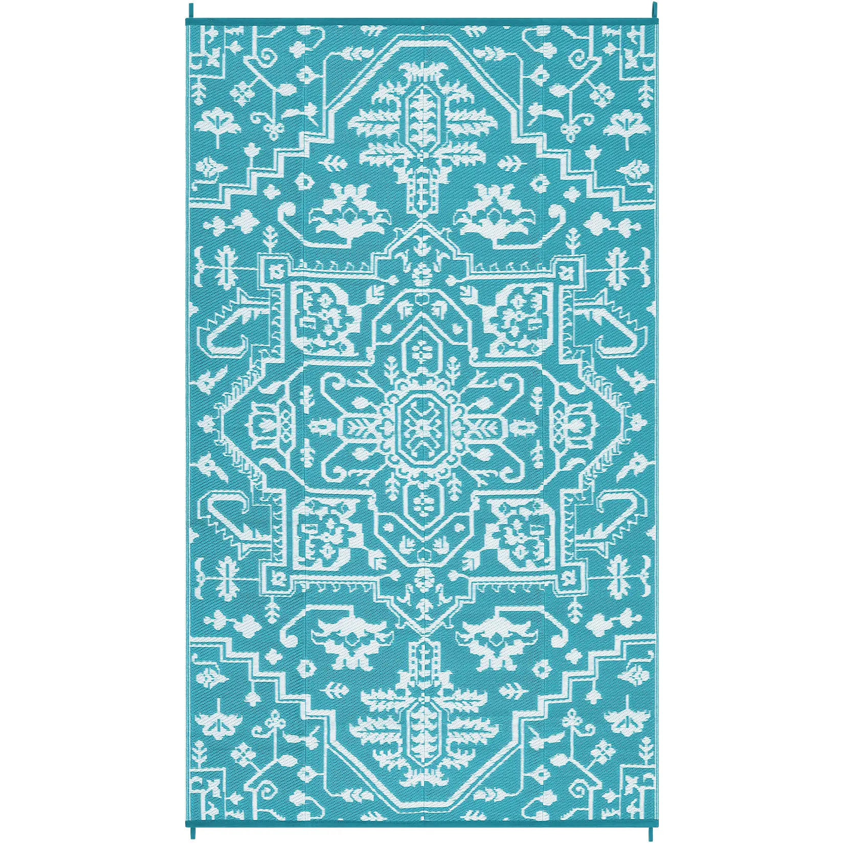 Reversible Waterproof Outdoor Rug – UV Resistant Plastic Straw Mat – Lightweight, Easy Clean Vintage Medallion Patio Carpet – Deck, Porch, Balcony, Camping, Backyard