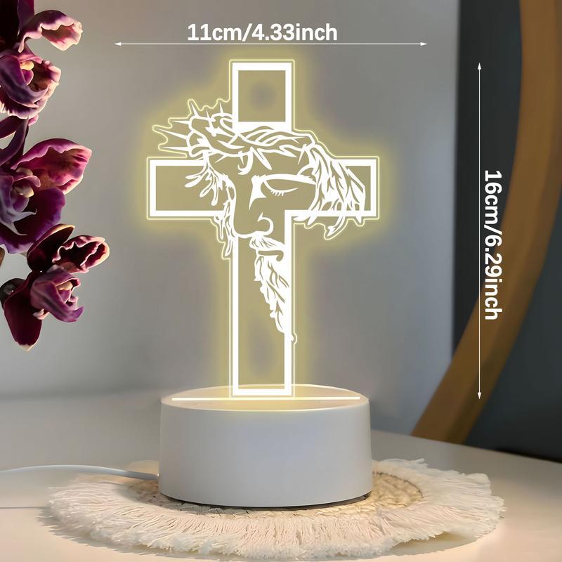 Jesus Cross 3D Night Light - Christian Religious Faith LED Lamp, Catholic Gift for Men Women, Aesthetic Acrylic Room Decor for Bedroom Prayer & Church, USB Powered