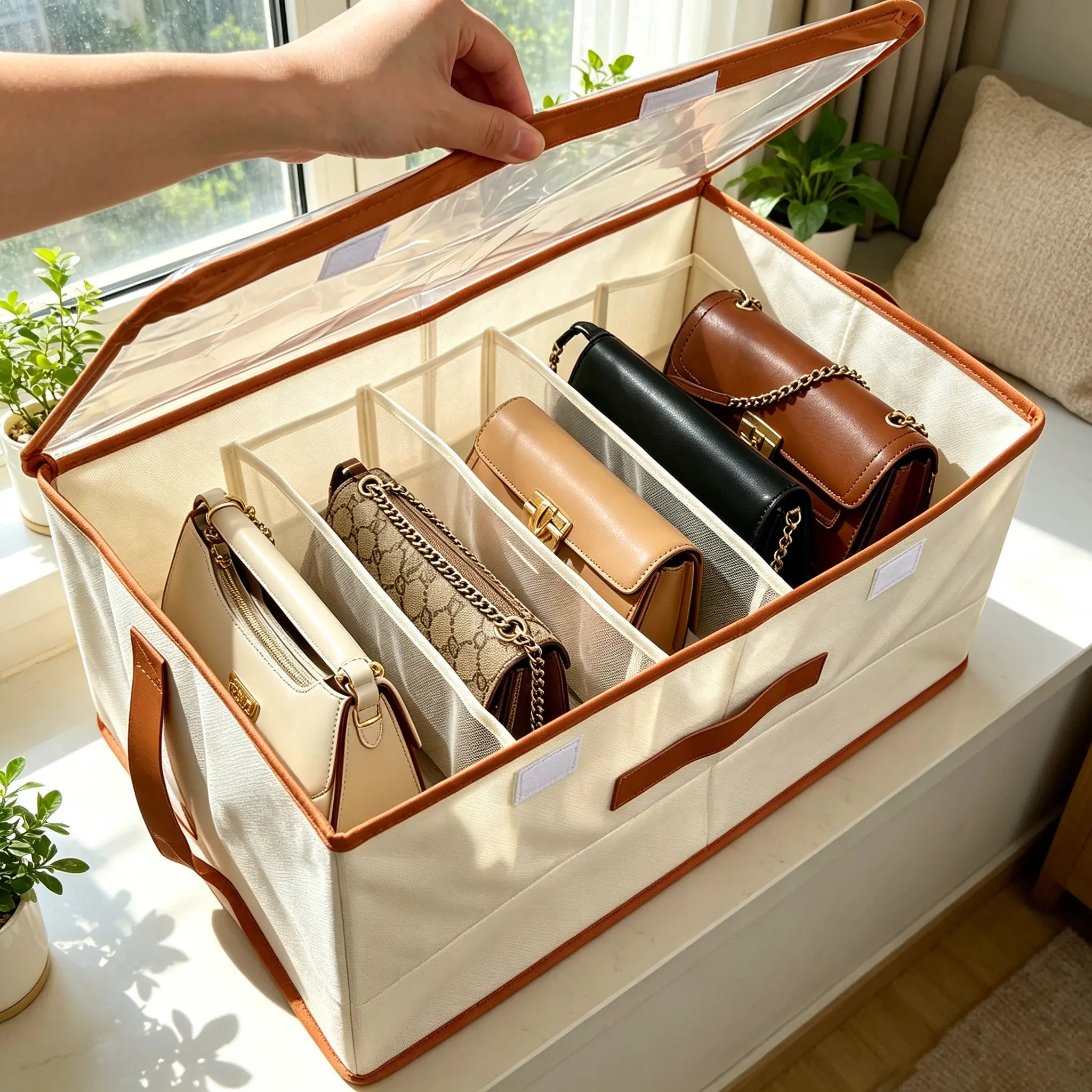 1pc (Handbag Organizer Bag) Purse Organizer for Closet, Fabric Handbag Storage Organizer with Handles, Foldable Bag Organizer Drawer for Flat Handbags, Clothes, Towels Or Pants, Closet Storage Organizer