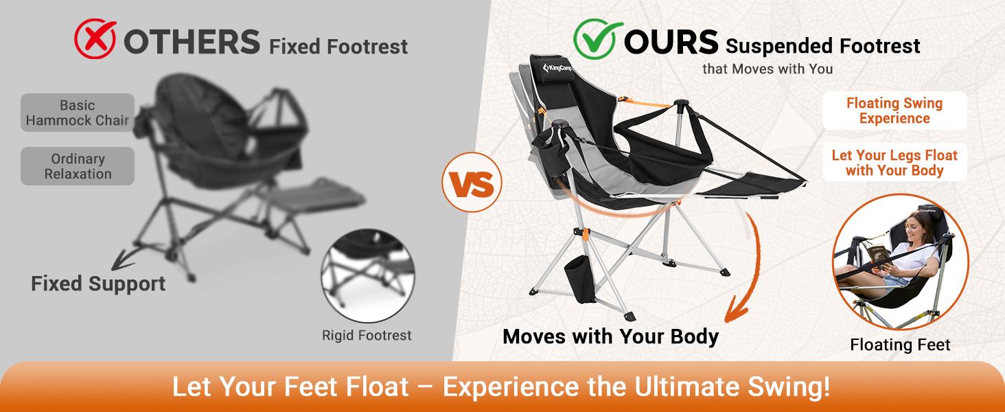 KingCamp Hammock Chair with Footrest – Heavy Duty Swinging Rocking Camping Chairs for Adults up to 400lbs, Folding Portable Oversized Rocker with Cup Holder & Pillow for Outdoor Beach Lawn RV Sports