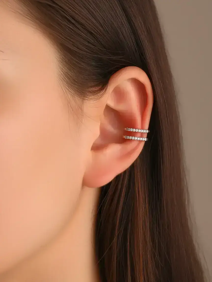 Rhinestone Decorated Ear Cuff, Gifts for Her, Double Layer Ear Cuff for Women & Girls, Fashion Jewelry for Party, Daily Clothing Decor, Trendy All-match & Exquisite Jewelry for Birthday Gift, Accessories, Earring