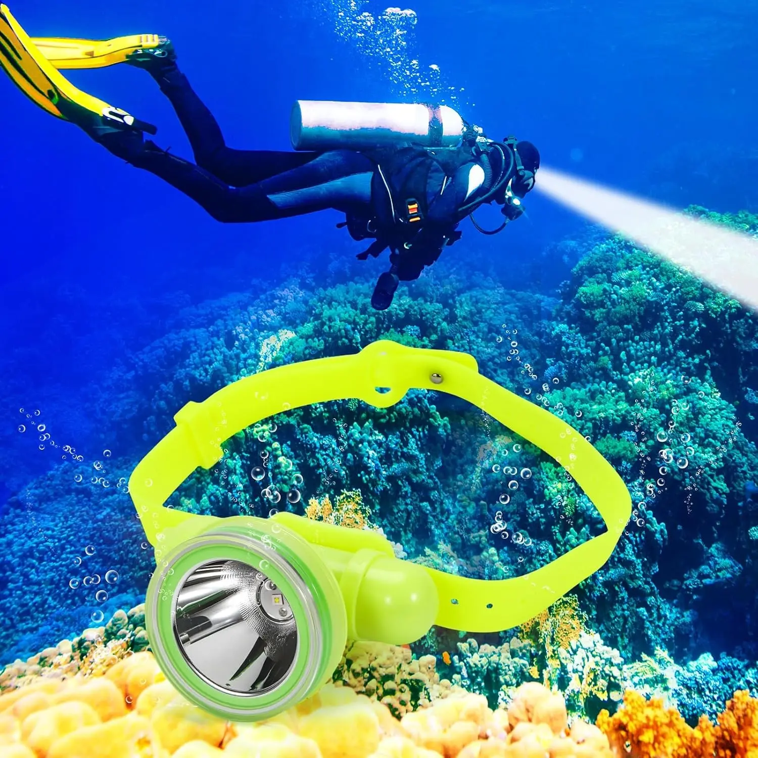 Diving Headlamp IPX8 Waterproof Underwater Flashlight 3 Modes with Spring Magnetic Switch, Rechargeable Quick Charge 10 Hours Runtime Scuba Dive Light with Battery & Charger (Q1 White Light)