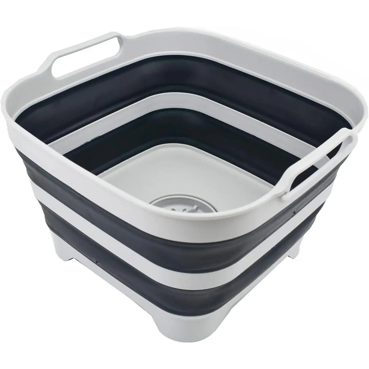 SAMMART 10L (2.64 Gallon) Collapsible Dishpan with Draining Plug, Foldable Portable Washing Tub, Space Saving Kitchen Storage Tray (Grey/Slate Grey)