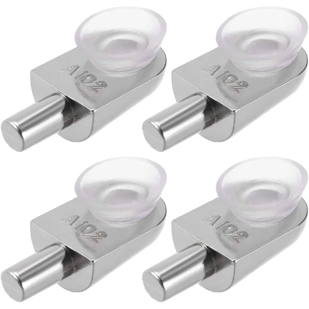 Shelf Support Pegs 4 count Glass Shelf Pins Bracket Zinc Alloy  Polished Rod Joint with Suction Cup with 5mm Dia Pin