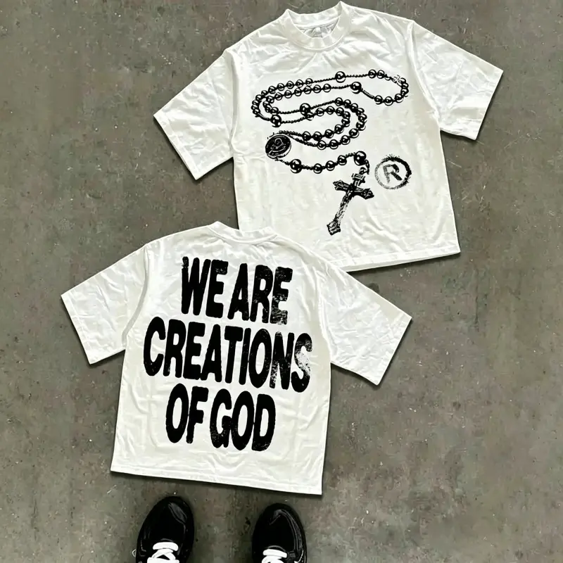 Y2K High - Street Religious - Themed Tee With 'We Are Creations Of God' Slogan Printed T-Shirts,  T Shirt Unisex T-Shirts white graphic
