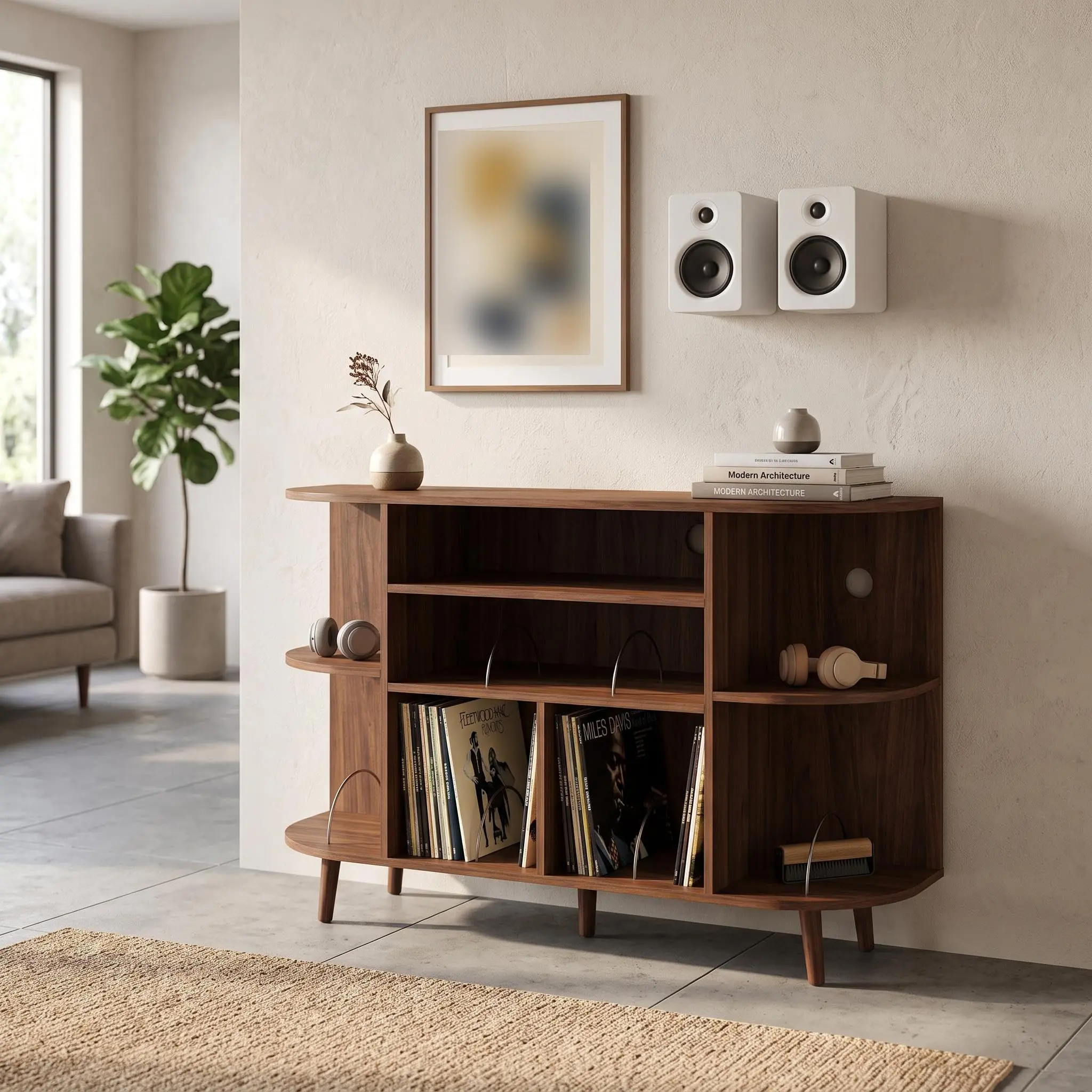 47.2" Large  Record Player Stand, Modern Turntable Cabinet Fits 7“/10"/12" Vinyl, Vinyl Record Storage Shelf, Media Cabinet with Storage for Living Room Bedroom