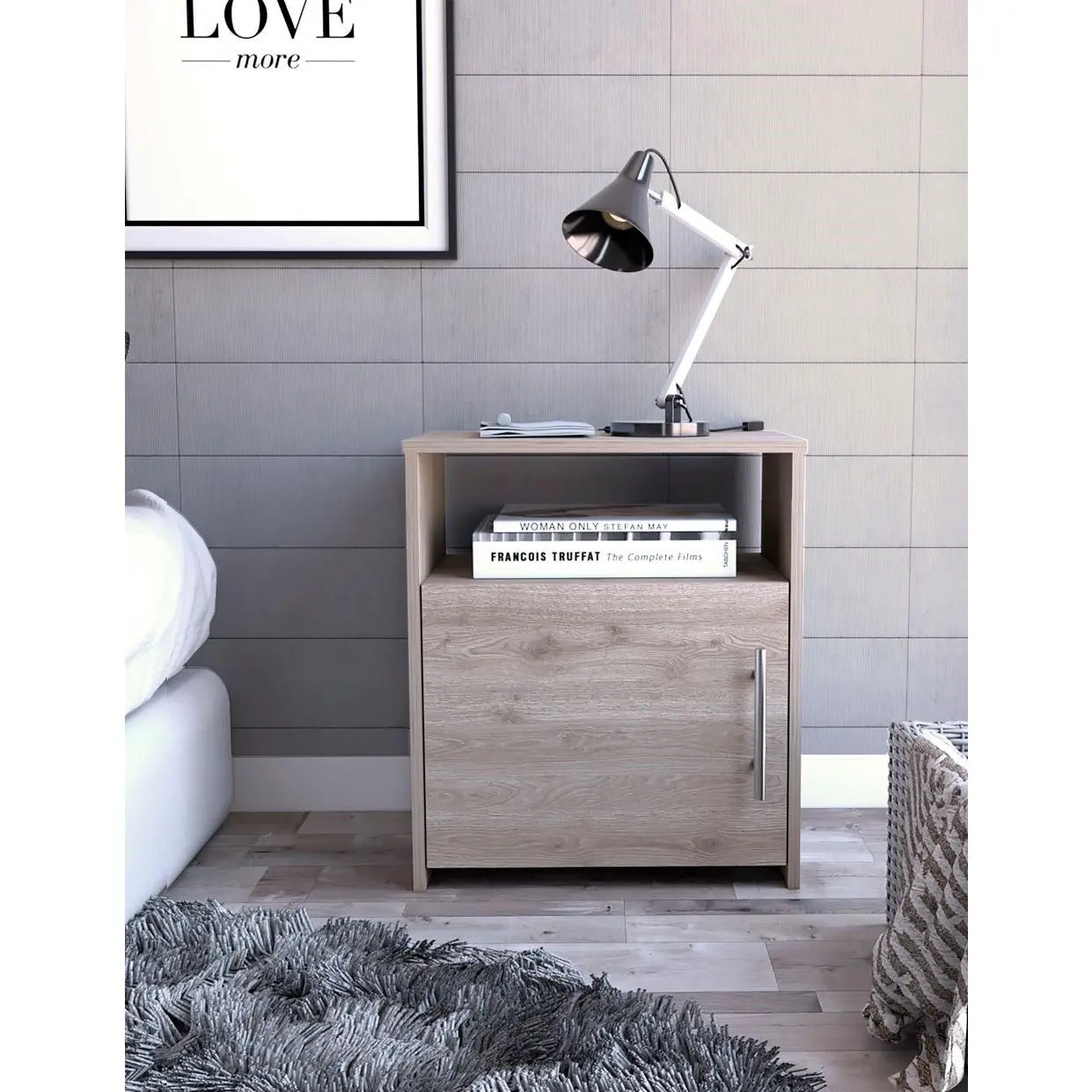 ARCH Nightstand with Storage Cabinet and Shelf, 23 Inch Bedside Table for Bedroom, End Table with Aluminum Handle, Particle Board Side Table for Living Room, Space Saving, Black, Black Color Options, Particle Board Material, Product Dimensions