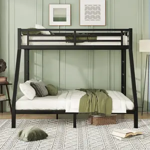 Twin XL Over Queen Metal Bunk Bed Frame, Heavy-Duty Space-Saving Bunk Bed for Teens and Adults, No Box Spring Needed