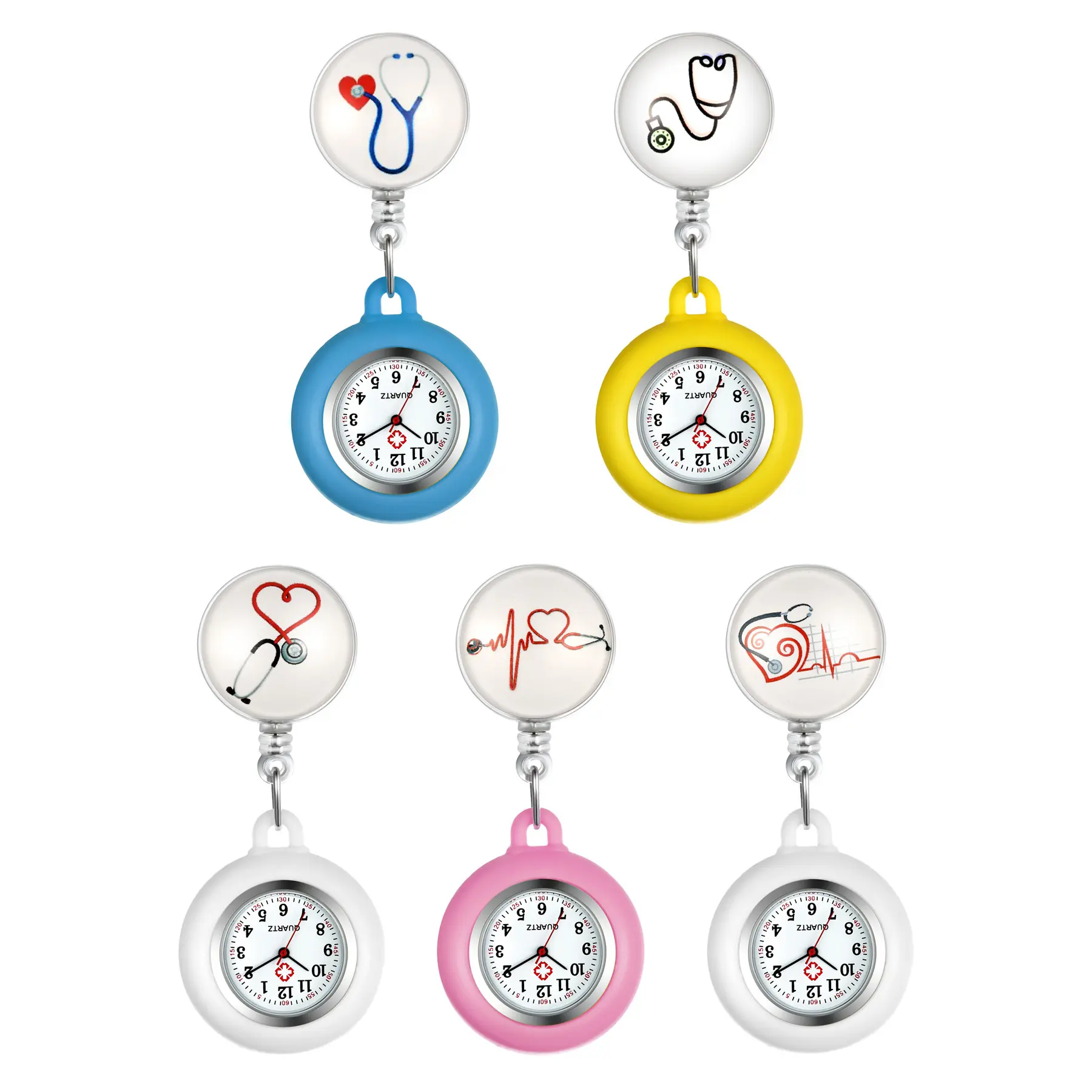 OIDEA Stethoscope Nursing Watch, Silicone Clip-on Fob with Inverted Dial and Retractable Stretch Clip for Nurses, Healthcare, Adjustable Fit Pocket & Fob Watches
