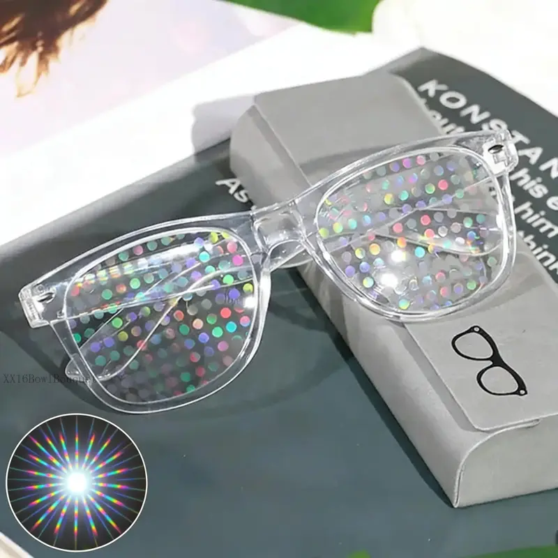 Rainbow Prism Effect, Rave Festival Sunglasses for Concerts, Fireworks Light Glasses, Aesthetic Party Accessories Clear FrameXX16BowlBouquet