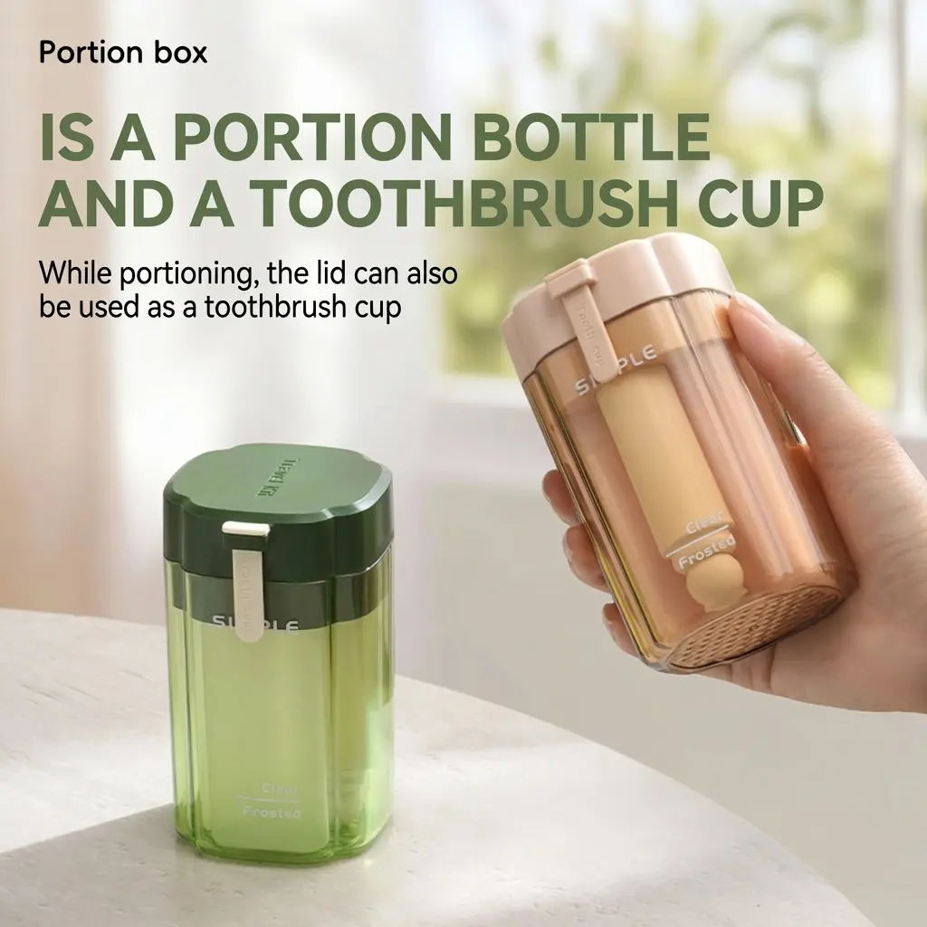Travel 4-in-1 Toiletries Set - Convenient Sub-Bottles for Lotion Toothbrush, Press-Type Cosmetic Organizer Cup