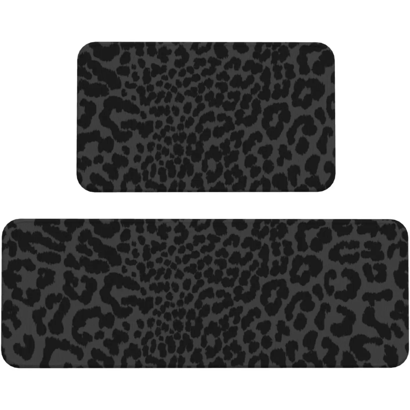 Black Leopard Cheetah Print Kitchen Rugs Microfiber Floor Mats Cushioned Carpet Runner Rug for Laundry Bathroom Living Room, 2 Piece Set 17"X 47" + 17"X 30"