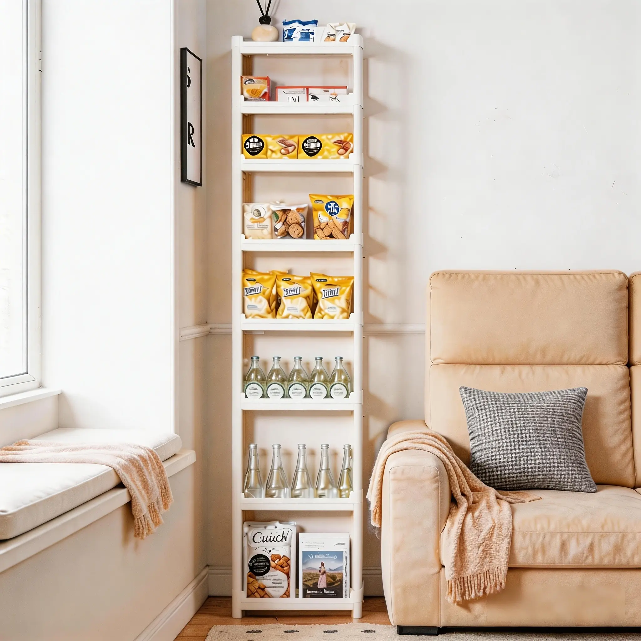 8-Tier Ultra-Thin Storage Cabinet, Ultra-Thin Multi-Layer Storage Cabinet - Space-Saving Organizer for Narrow Spaces, Bathroom And Kitchen Doors, Plastic, Standing Shelf, Standing Shelf