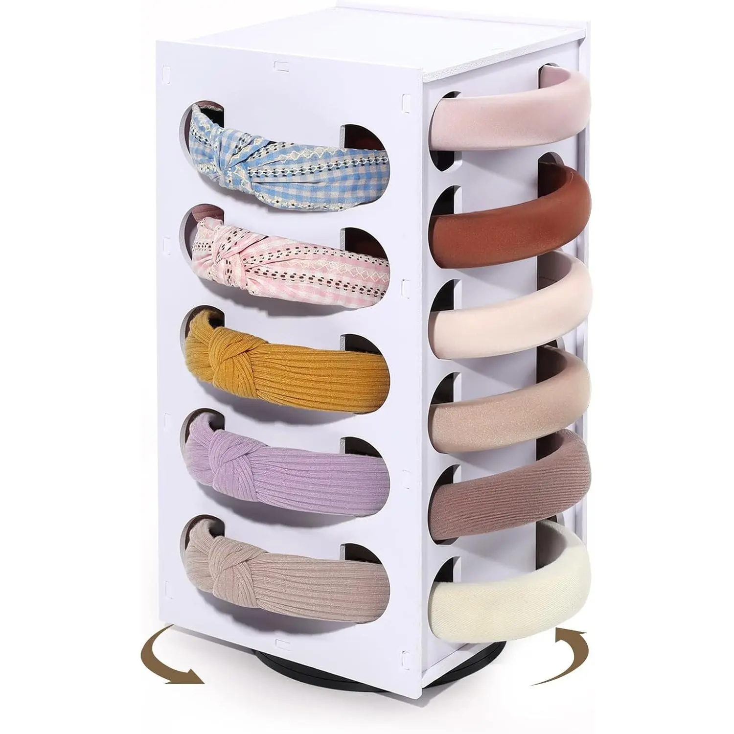 Headband Holder Organizer for Girls, Rotating Headband Storage for Women,White Hairband Display Stand, Hair Hoop Rack Holder for ,Dresser,or Bathroom Decor