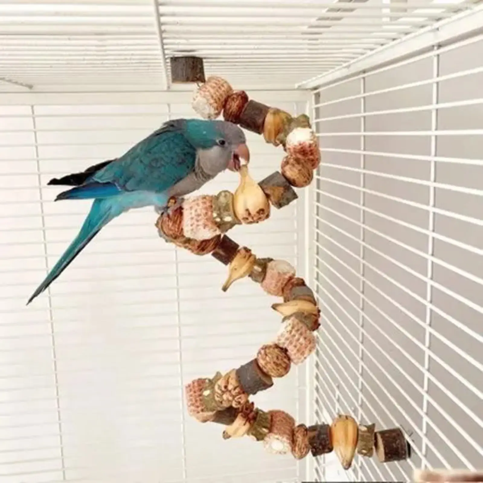 Natural Wood Bird Chew Toy, Climbing Ladder with Pineapple & Nut Foraging Blocks for Parrots, Budgies & Cockatiels, Interactive Bird Enrichment, Foraging Block, Climb Ladder Set, Interactive Play, Pineapple Shape, 50Cm