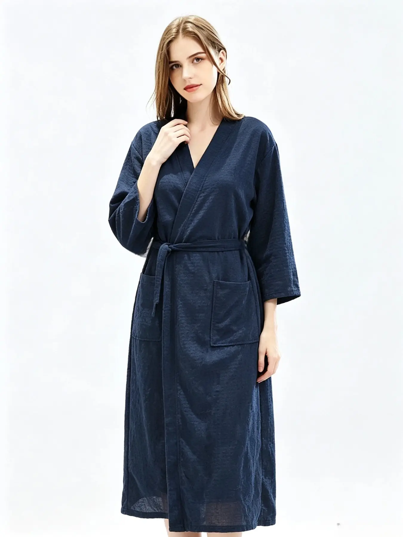 Women's Waffle Knit Bathrobe, Soft Warm Comfortable Loose Fit with Belt Design, Pocket Included, Casual Home Wear, Single Piece