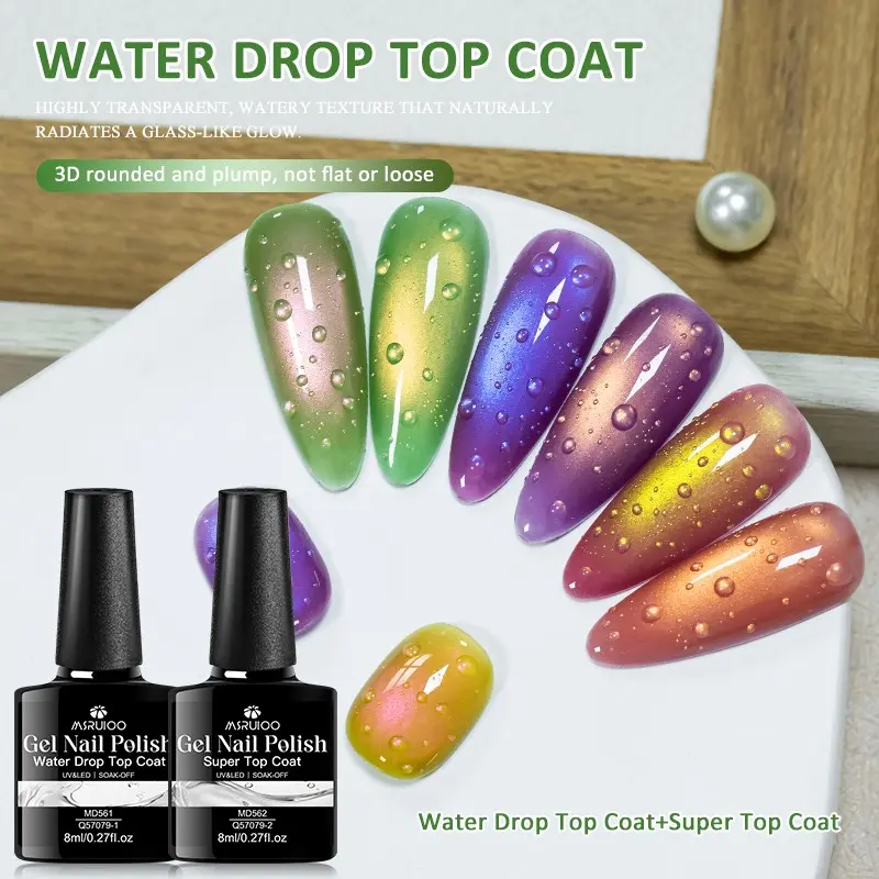 MSRUIOO 3D Water Drop Gel Top Coat Set (2×8ml) – No Wipe Raindrop Gel for High Gloss 3D Nail Art Manicure, Water Droplet Effect Nail Polish, DIY Drip Nails, UV/LED Gel Polish, DealsForYouDays, Nail Products