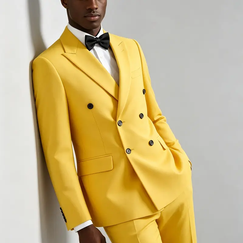 Men's Slim Fit Double Breasted 2-Piece Suit, Casual Blazer & Trousers Outfit, Ideal for Weddings, Dances, Graduation Ceremonies, Birthday Parties, Stage Performances, Grand Ceremonies, Communion Services, Military Band Shows, Banquets, Galas