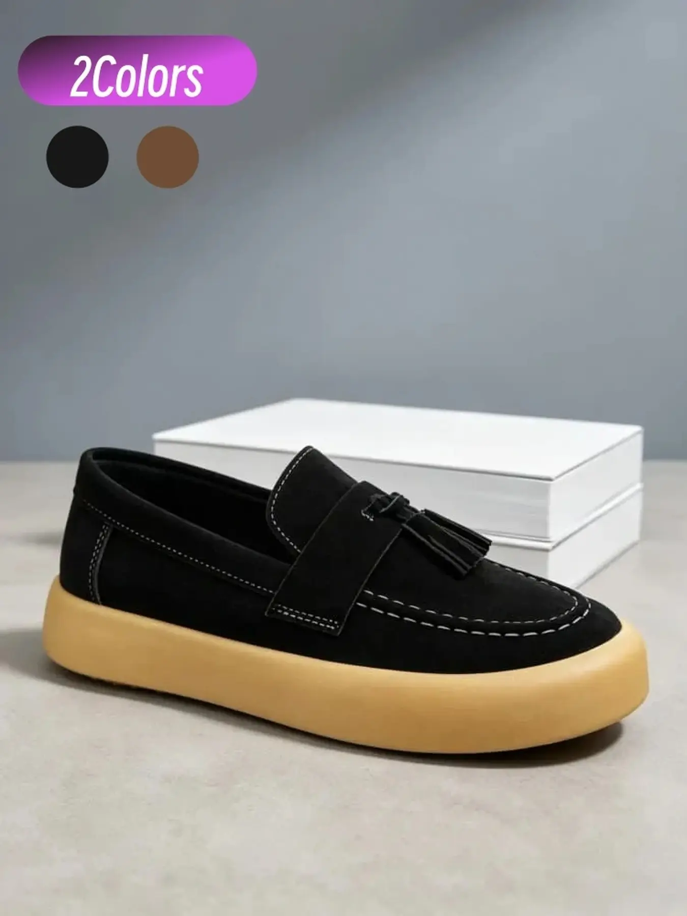 Men Tassel Suede Thick Sole Loafers Slip-on Anti-slip Design Versatile Casual Shoes For Daily Commute