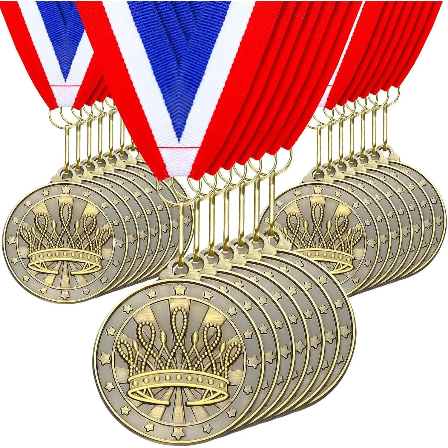 20 Pcs 2 Inch 3D Gold Beauty Pageant Medals Princess Tiara Beauty Queen Award Prizes with Neck Ribbon
