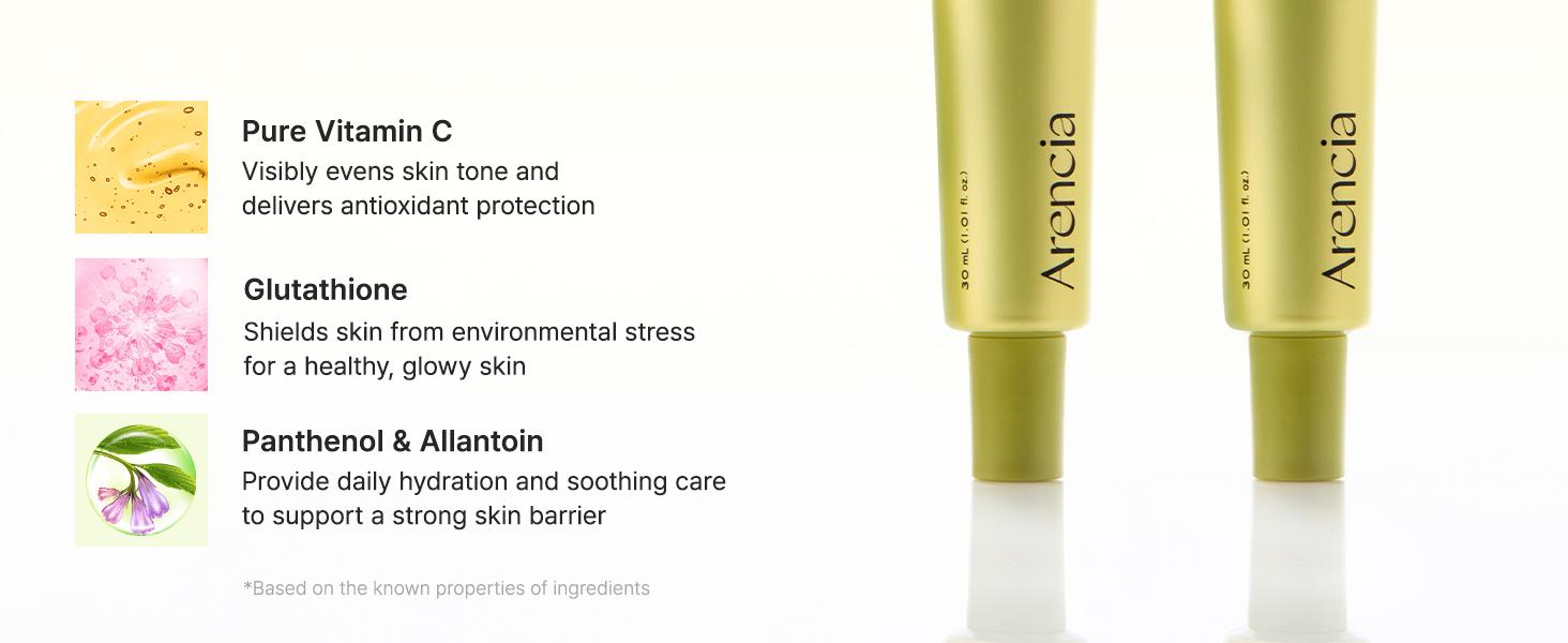 Arencia Vitamin C Booster Shot Serum with Glutathione, Niacinamide and Vitamin E for Dark Spot Care, Fine Lines & Wrinkles, Glass Skin, Korean Skincare 30ml/1.01 fl.oz