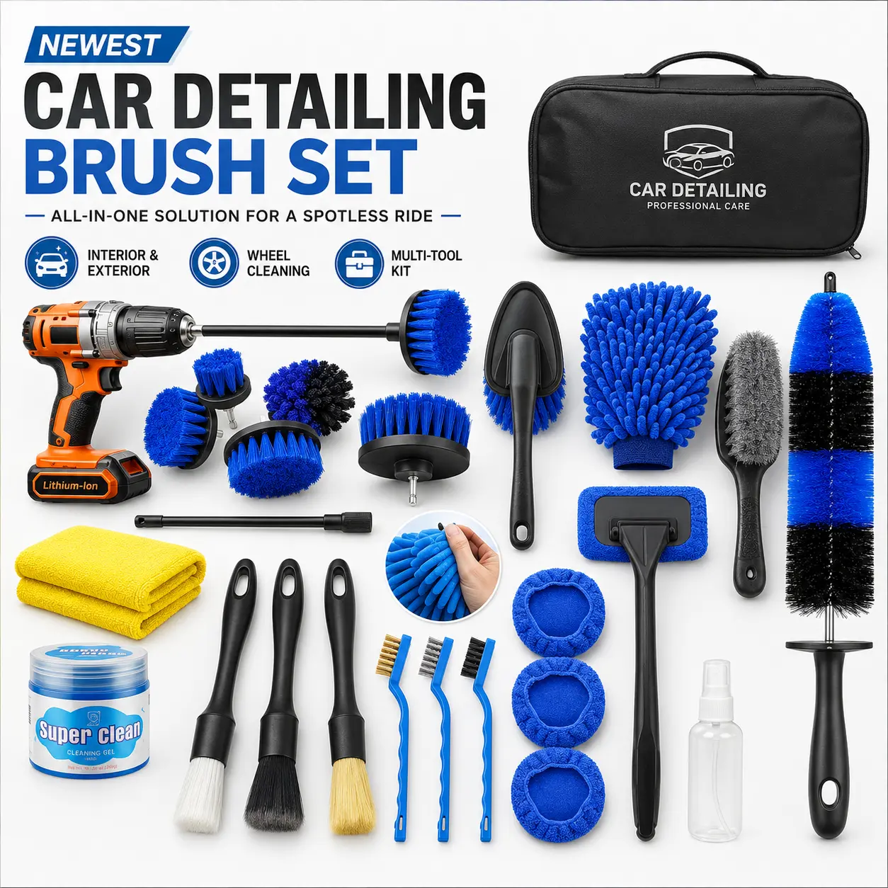 26pcs Car Detailing Brush Set, Car Detailing Kit, Car Detailing Brushes, Car Cleaning Kit, Car Windshield Cleaning Tool, Professional Car Care Kit - Car Wash Brush Kit for Interior Exterior Wheels Car Cleaning Sets Car Cleaning Supplies Car Detailing Tool
