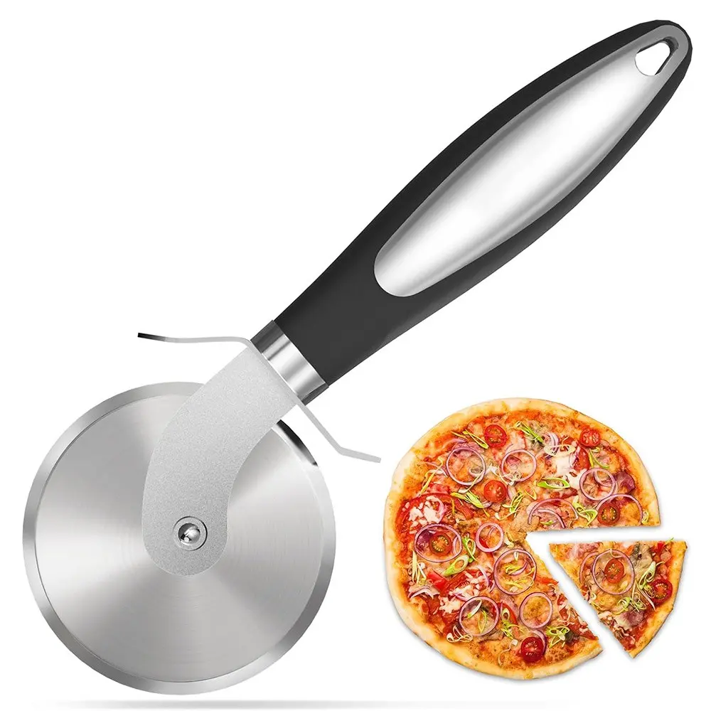 Premium Pizza Cutter Wheel - Ultra Sharp Stainless Steel Pizza Slicer with Non-Slip Soft Grip Handle - Multi-Purpose Cutter for Pizza, Dough & Pastry - Dishwasher Safe, Easy to Clean - Black