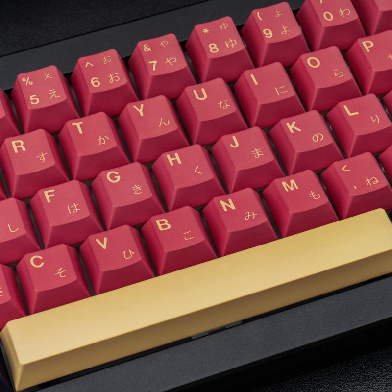 Cherry Profile Red Japanese Keycaps, PBT Material, Dye Sublimation, Minimalist Custom Key Caps for Mechanical Gaming Keyboard, 130 Keys