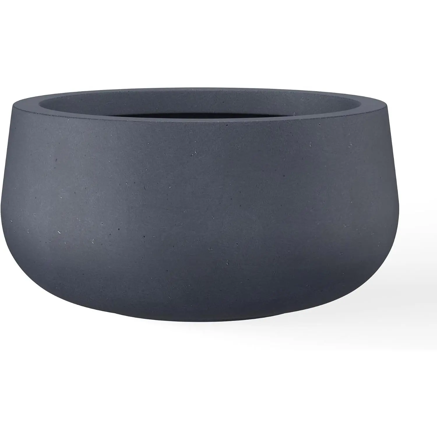 Accent Round Bowl Charcoal Concrete Planter 16" Dia, Outdoor | Rubber Plug for Indoor, Drainage for Garden, All-Weather Cement Flower Pot, Handcrafted, Anti-Frost & UV, Modern Home Decor